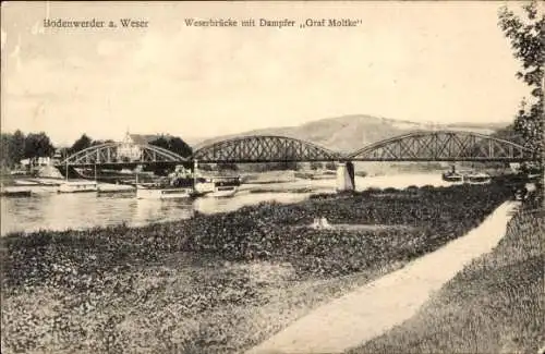 Ak Bodenwerder in Niedersachsen, Weserbrücke mit Dampfer Graf Moltke