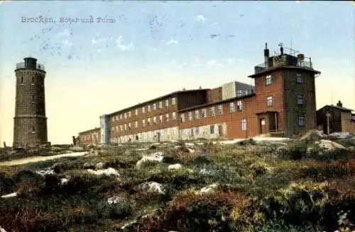 Ak Brocken im Harz, Brockenturm, Brockenhotel, Turm