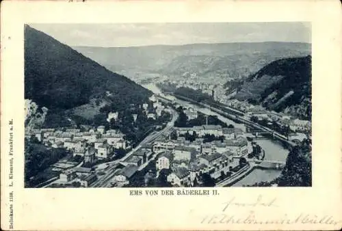 Ak Bad Ems an der Lahn, Gesamtansicht, Blick von der Bäderlei