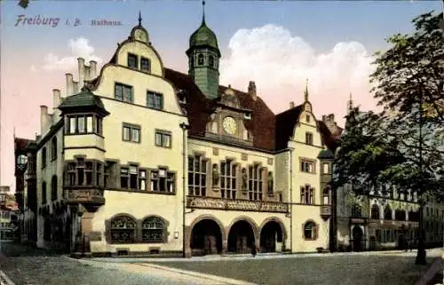 Ak Freiburg im Breisgau, Rathaus, Uhr