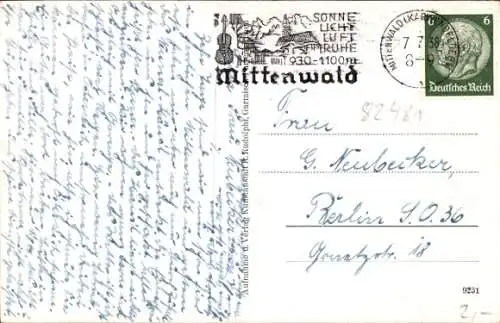 Ak Mittenwald in Oberbayern, Oberer Markt mit Neunerhaus, Fassade