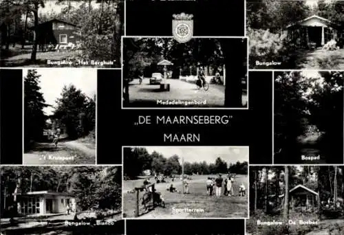 Ak Maarn Utrecht, De Maarnseberg, Mededelingenbord, Bungalows, Bospad, Sportplatz