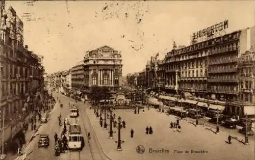 Ak Bruxelles in Belgien,Straßenbahn in der Place de Brouckere,magasin Metropole 