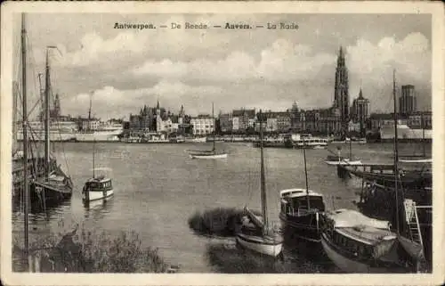 Ak Antwerpen, Hafen, Reede, Schiffe, Boote, Kirche