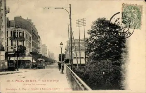 CPA Noisy le Sec Seine Saint Denis, Rue de la Forge, Station des Tramways