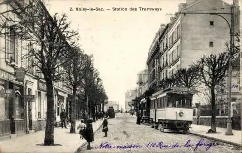 CPA Noisy le Sec Seine Saint Denis, Station des Tramways