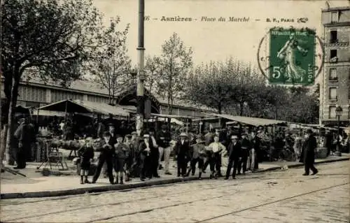 Ak Asnières sur Seine Hauts-de-Seine, Place du Marché