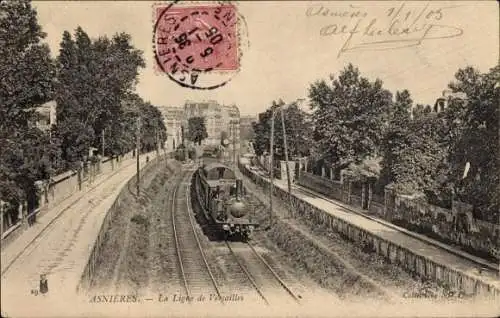 Ak Asnières sur Seine Hauts-de-Seine, Bahnstrecke nach Versailles, Eisenbahn