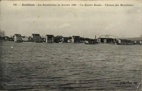 CPA Asnières-sur-Seine Hauts-de-Seine, Les Inondations, 1910, Quatre Routes, Chemin des Mourinoux