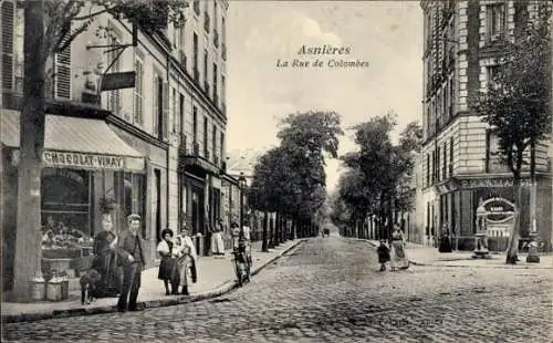 Ak Asnières sur Seine Hauts-de-Seine, CHOCOLAT-VINAY,  La Rue de Colombes