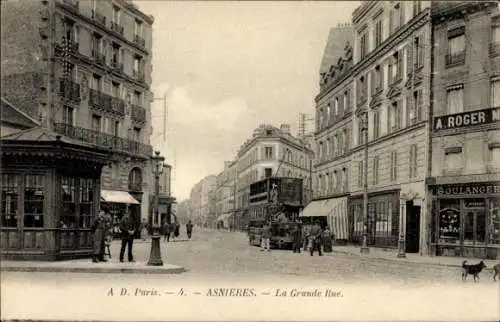 Ak Asnières sur Seine Hauts-de-Seine, Grande Rue, Straßenbahn