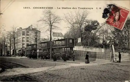 Ak Courbevoie Hauts de Seine, Straßenbahn Haltestelle