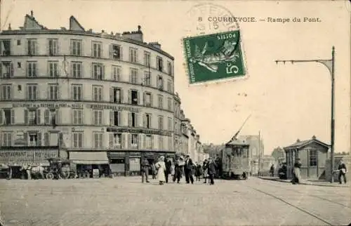 Ak Courbevoie Hauts de Seine, Rampe du Pont, Straßenbahn