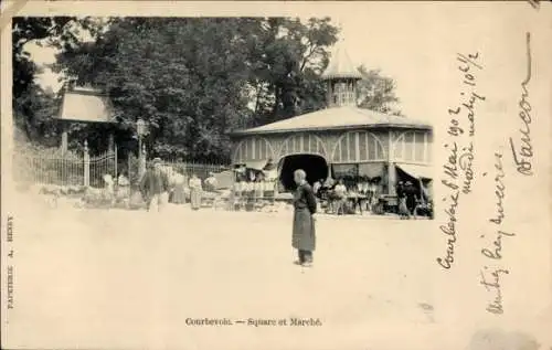 Ak Courbevoie Hauts de Seine, Square et Marché.