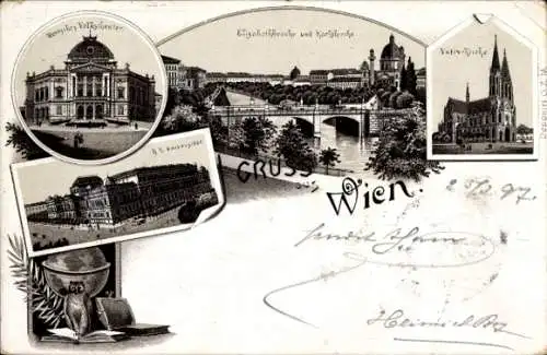 Litho Wien, Ringstraßenbauten in Wien: Votivkirche, Elisabethbrücke, Karlskirche