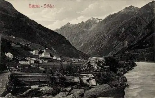 Ak Oetztal Sölden Tirol, Blick auf den Ort, Holzbretter