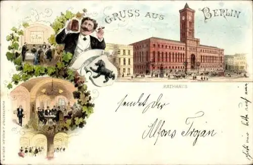 Litho Berlin Mitte, Rathaus, Gasthaus, Innenansicht