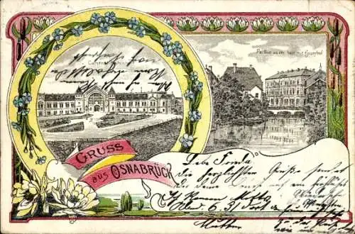 Passepartout Litho Osnabrück in Niedersachsen, Central Bahnhof, Kaiserhof