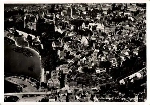 Ak Aschaffenburg in Unterfranken, Main, Fliegeraufnahme