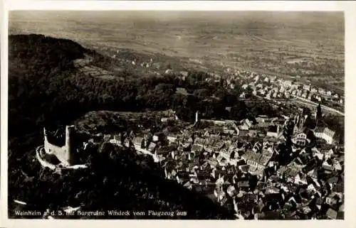 Ak Weinheim an der Bergstraße Baden, Burgruine Windeck, Fliegeraufnahme