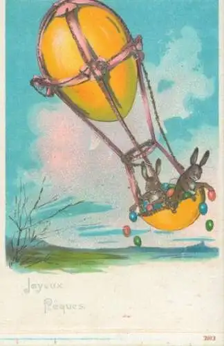 Glitzer Litho Glückwunsch Ostern, Osterhasen, Ostereier, Ballon