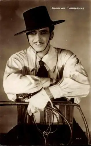 Ak Schauspieler Douglas Fairbanks, Portrait als Zorro, Lasso, Der Gaucho, Robin Hood