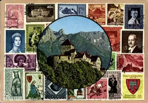 Briefmarken Ak Vaduz Liechtenstein, Schloss Vaduz, Residenz d. regierenden Fürsten von Liechtenstein