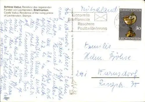 Briefmarken Ak Vaduz Liechtenstein, Schloss Vaduz, Residenz d. regierenden Fürsten von Liechtenstein