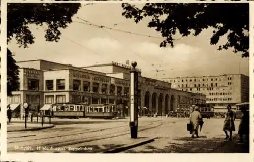 Ak Stuttgart in Württemberg, Hindenburgstraße, Zeppelinbau, Straßenbahn