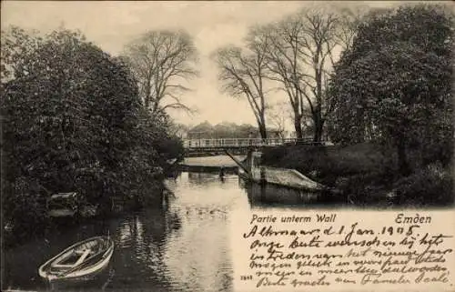 Ak Emden in Ostfriesland, unterm Wall, Kanalansicht