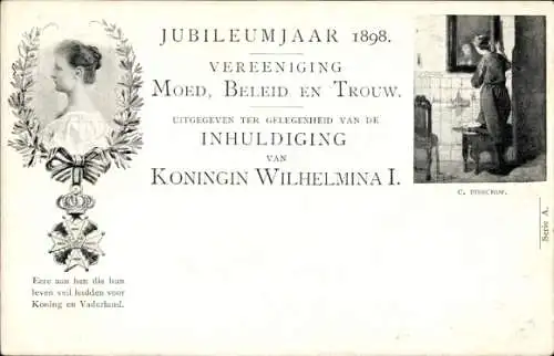 Ganzsachen Ak Amtseinführung Königin Wilhelmina, Porträt, Segelschiffe