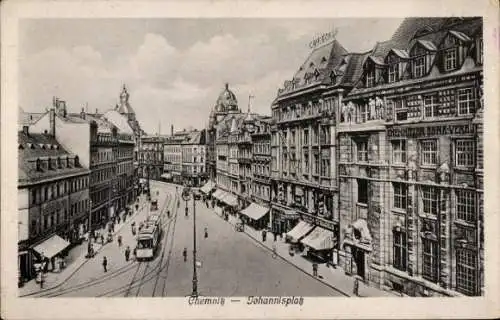 Ak Chemnitz in Sachsen, Johannisplatz, Straßenbahn, Chemnitzer Bank