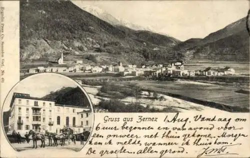 Ak Zernez Kt. Graubünden, Panorama, Hotel, Kutsche