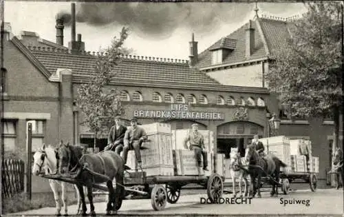 Ak Dordrecht Südholland Niederlande, Spuiweg, Lips Brandkastenfabrik, Lieferwagen, Kutschen