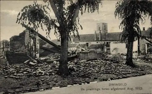 Ak Dwingelo Dwingeloo Drenthe Niederlande, Turm nach dem Brand August 1923