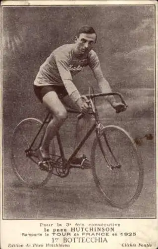 Ak Radrennfahrer Ottavio Bottechia, Fahrrad, Reklame Reifen Hutchinson, Sieger Tour de France 1925