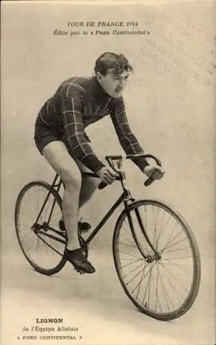 Ak Radrennfahrer Lignon, Team Alleluia, Continental Reifen, Tour de France 1914