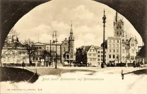 Ak Hansestadt Lübeck, Holstentor, Holstenstraße, Bahnhof Hotel