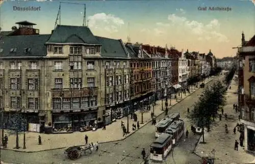 Ak Düsseldorf am Rhein, Graf Adolfstraße, Straßenbahnen