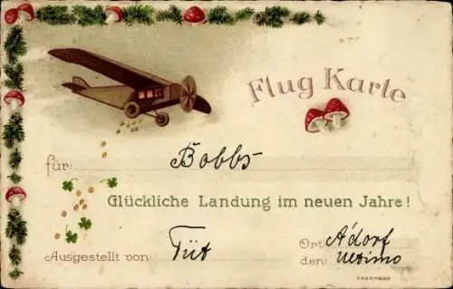 Ak Glückwunsch Neujahr, Flug Karte, Flugzeug