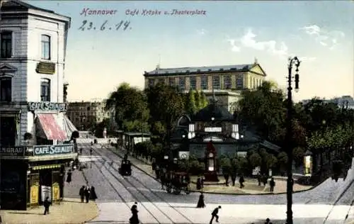 Ak Hannover in Niedersachsen, Café Kröpke, Theaterplatz