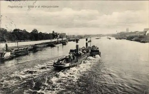 Ak Magdeburg an der Elbe, Blick von der Königsbrücke auf Stromelbe, Dampfschiffe