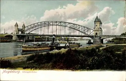 Ak Magdeburg an der Elbe, Königsbrücke, Dampfschiff