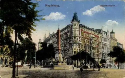 Ak Magdeburg an der Elbe, Hasselbachplatz, Denkmal