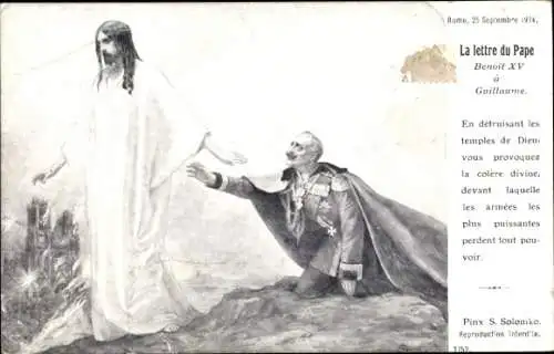 Künstler Ak Solomko, La lettre du Pape Benoit XV a Guillaume, Kaiser Wilhelm II, Jesus, Karikatur