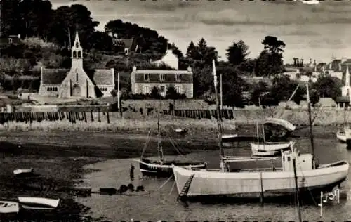 Ak Loguivy les Lannion Côtes d’Armor, Kirche, Boote