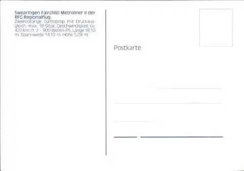 Ak Passagierflugzeug, Swearingen Fairchild Metroliner II, RFG Regionalflug, Turboprop