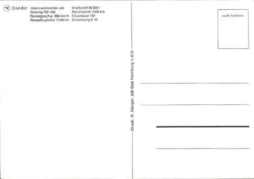 Ak Deutsches Passagierflugzeug Condor, Boeing 707 430 Intercontinental Jet, D-ABOC