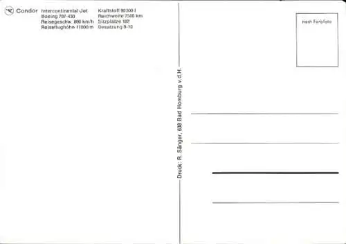 Ak Deutsches Passagierflugzeug Condor, Boeing 707 430 Intercontinental Jet, D-ABOC