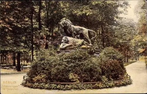 Ak Berlin Tiergarten, Löwengruppe im Tiergarten